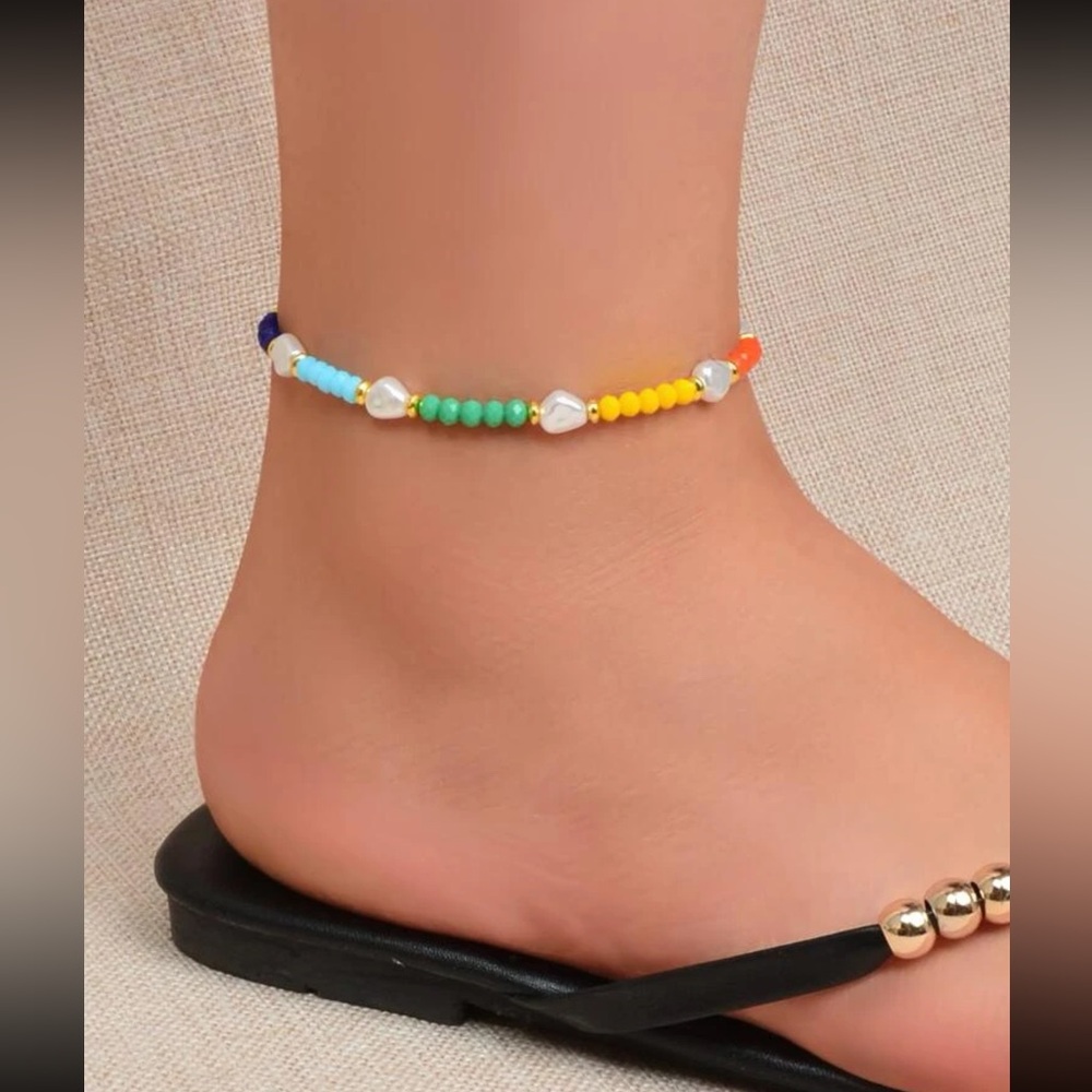 ๐ Awesome Colorful Faux Pearl Beaded Anklet ๐